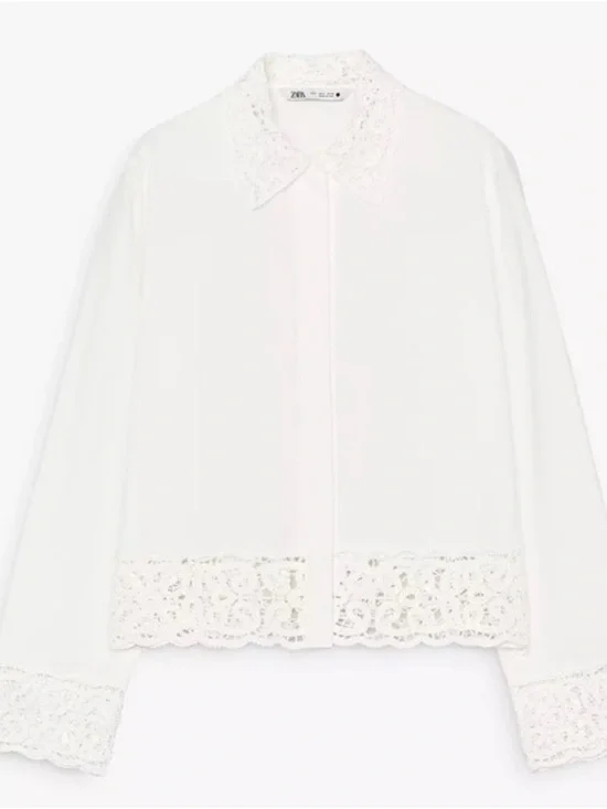 Zara white lace-trim blouse, new with tag - Picture 9 of 12